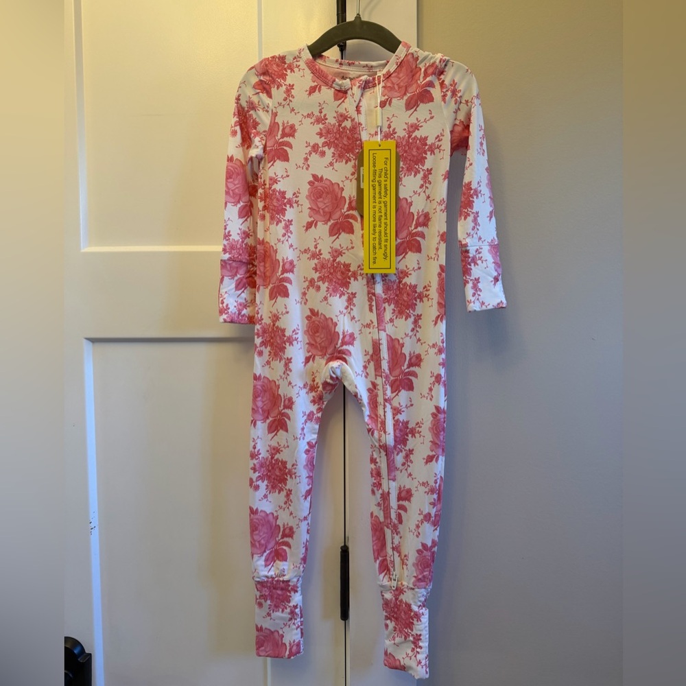 Angel Dear Pink & White Floral Zip One-Piece Footie